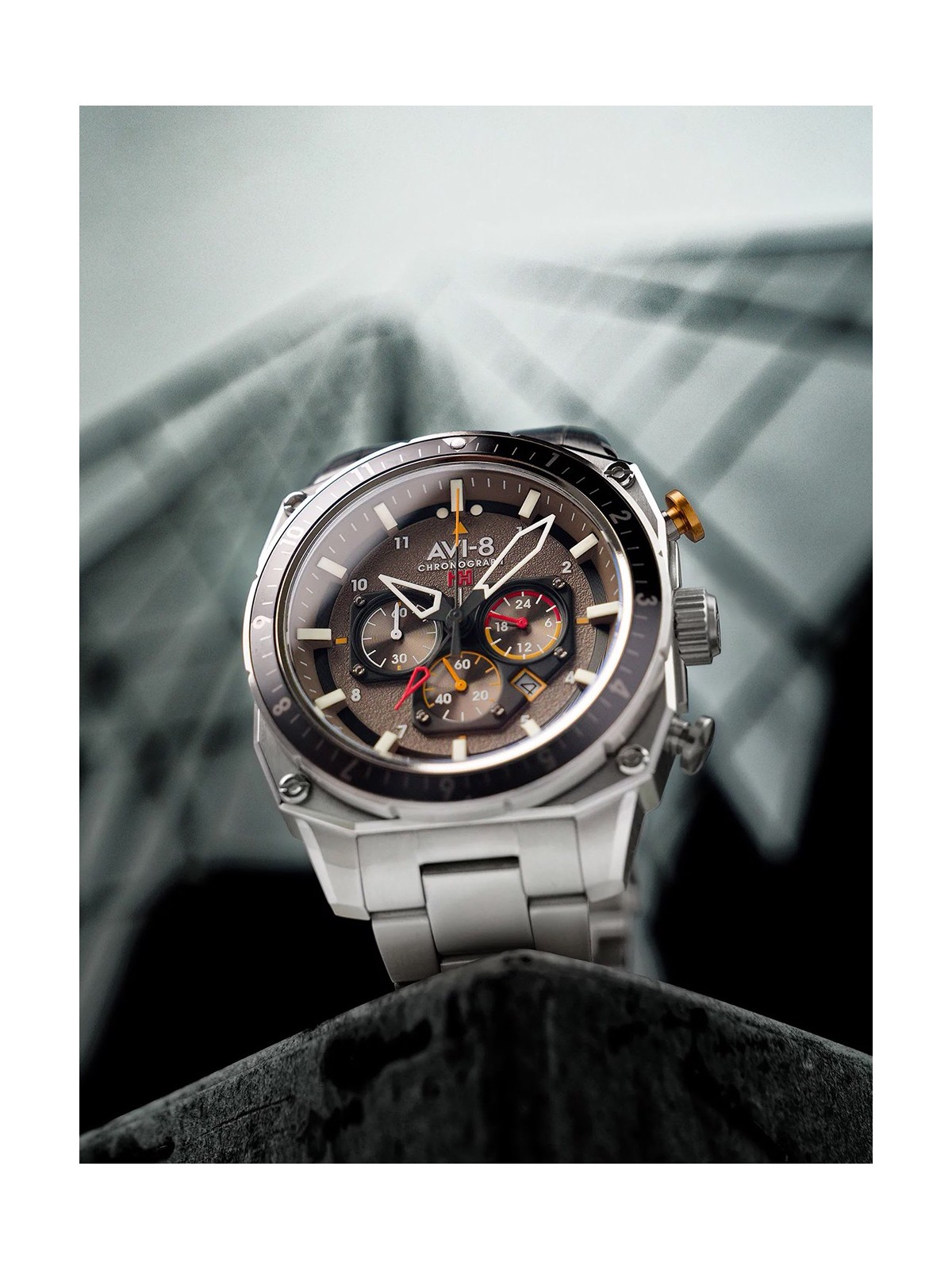 orologio uomo AVI-8 AV-4100-33 Mens Watch Hawker Hunter Dual Time Chronograph 43mm 5ATM