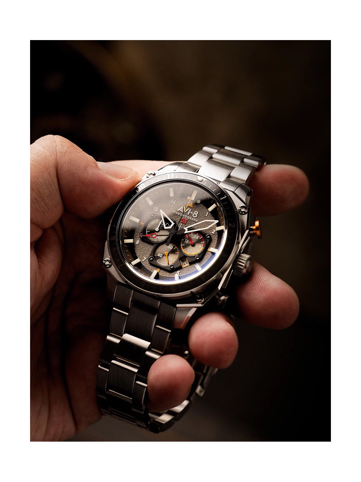 orologio uomo AVI-8 AV-4100-33 Mens Watch Hawker Hunter Dual Time Chronograph 43mm 5ATM