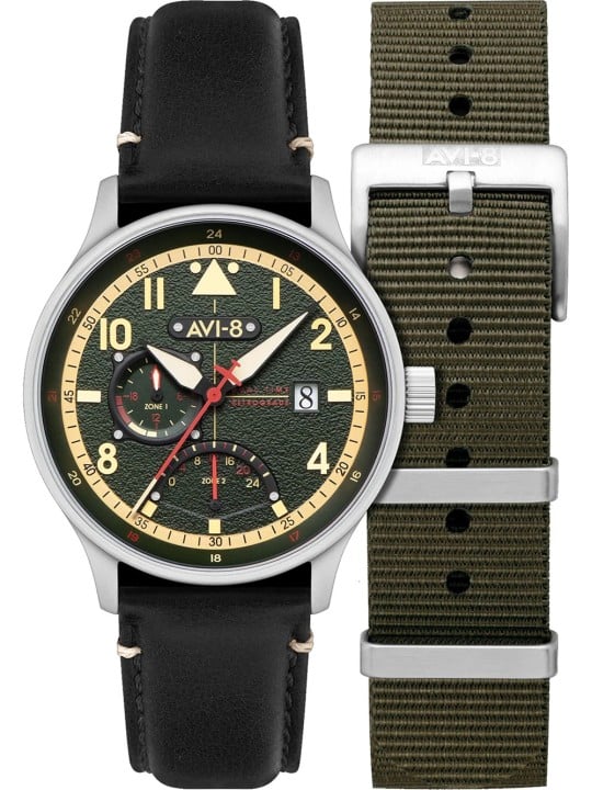 orologio uomo AVI-8 AV-4101-0A Mens Watch Hawker Hurricane McKellar Dual Time 44mm 5ATM