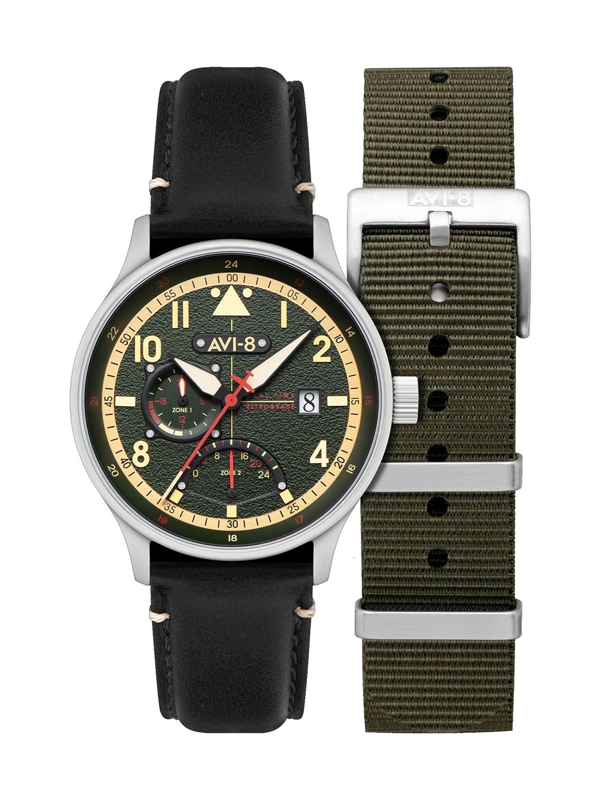 orologio uomo AVI-8 AV-4101-0A Mens Watch Hawker Hurricane McKellar Dual Time 44mm 5ATM