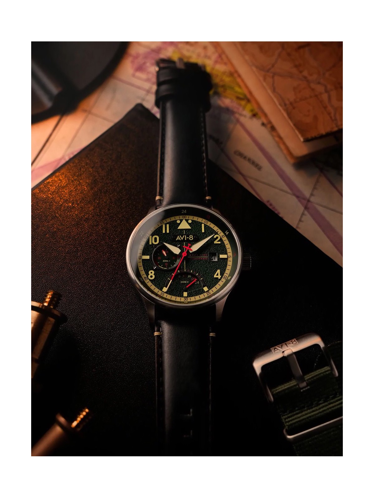 orologio uomo AVI-8 AV-4101-0A Mens Watch Hawker Hurricane McKellar Dual Time 44mm 5ATM