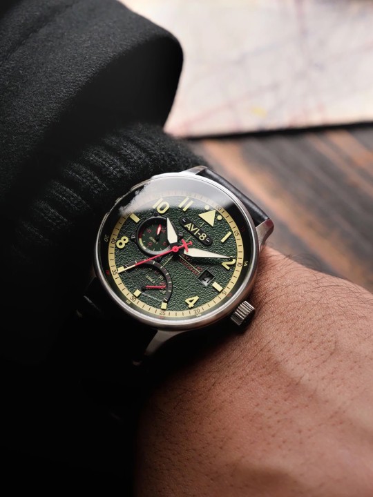 orologio uomo AVI-8 AV-4101-0A Mens Watch Hawker Hurricane McKellar Dual Time 44mm 5ATM