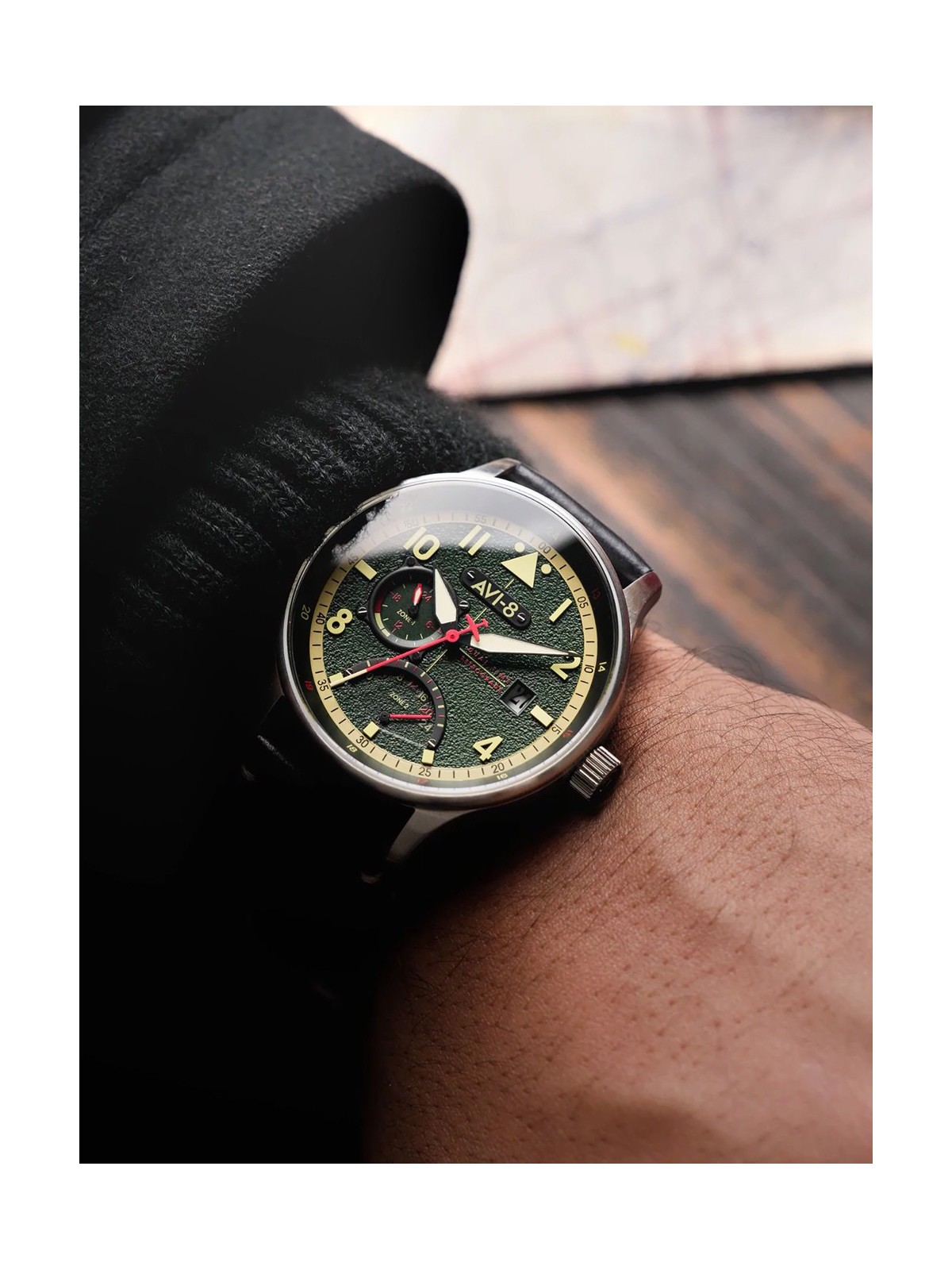 orologio uomo AVI-8 AV-4101-0A Mens Watch Hawker Hurricane McKellar Dual Time 44mm 5ATM