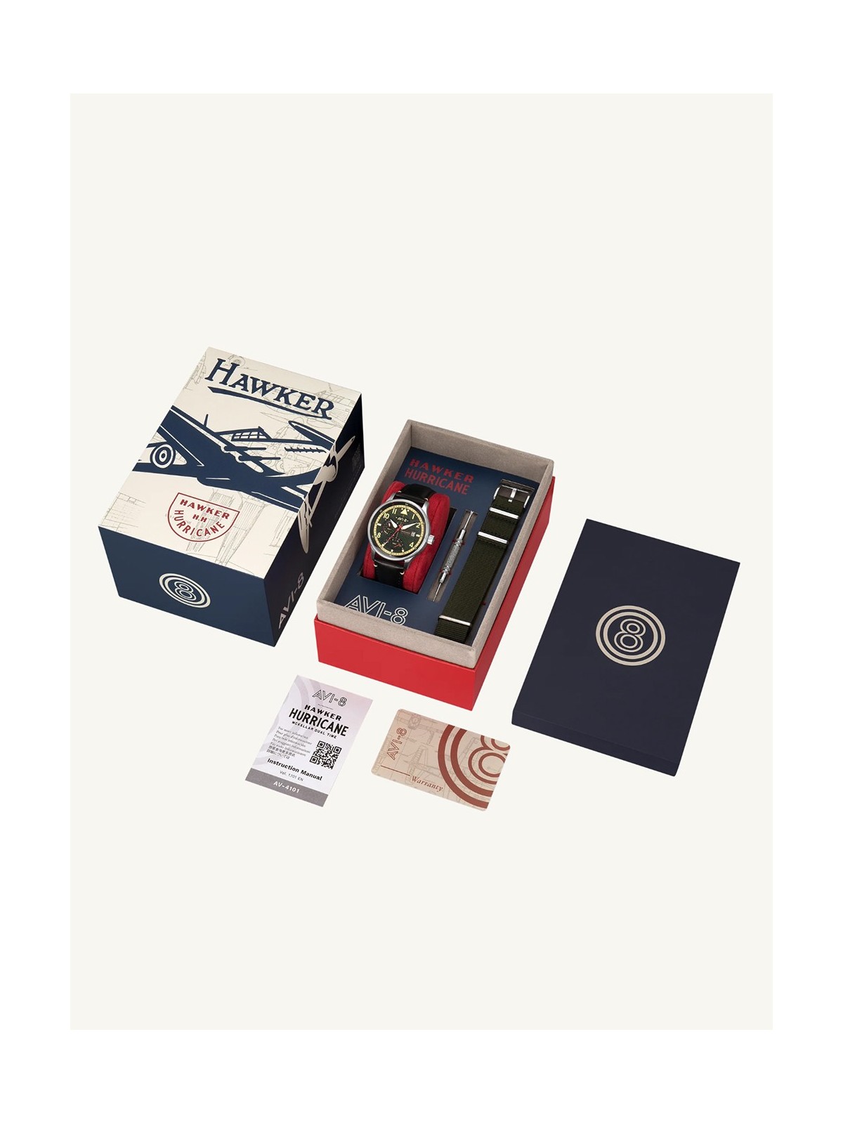 orologio uomo AVI-8 AV-4101-0A Mens Watch Hawker Hurricane McKellar Dual Time 44mm 5ATM
