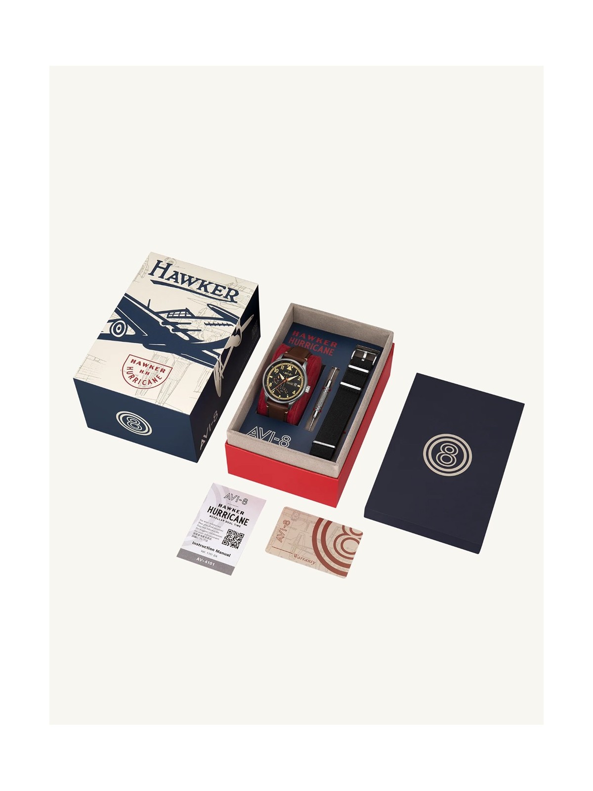 orologio uomo AVI-8 AV-4101-0B Mens Watch Hawker Hurricane McKellar Dual Time 44mm 5ATM