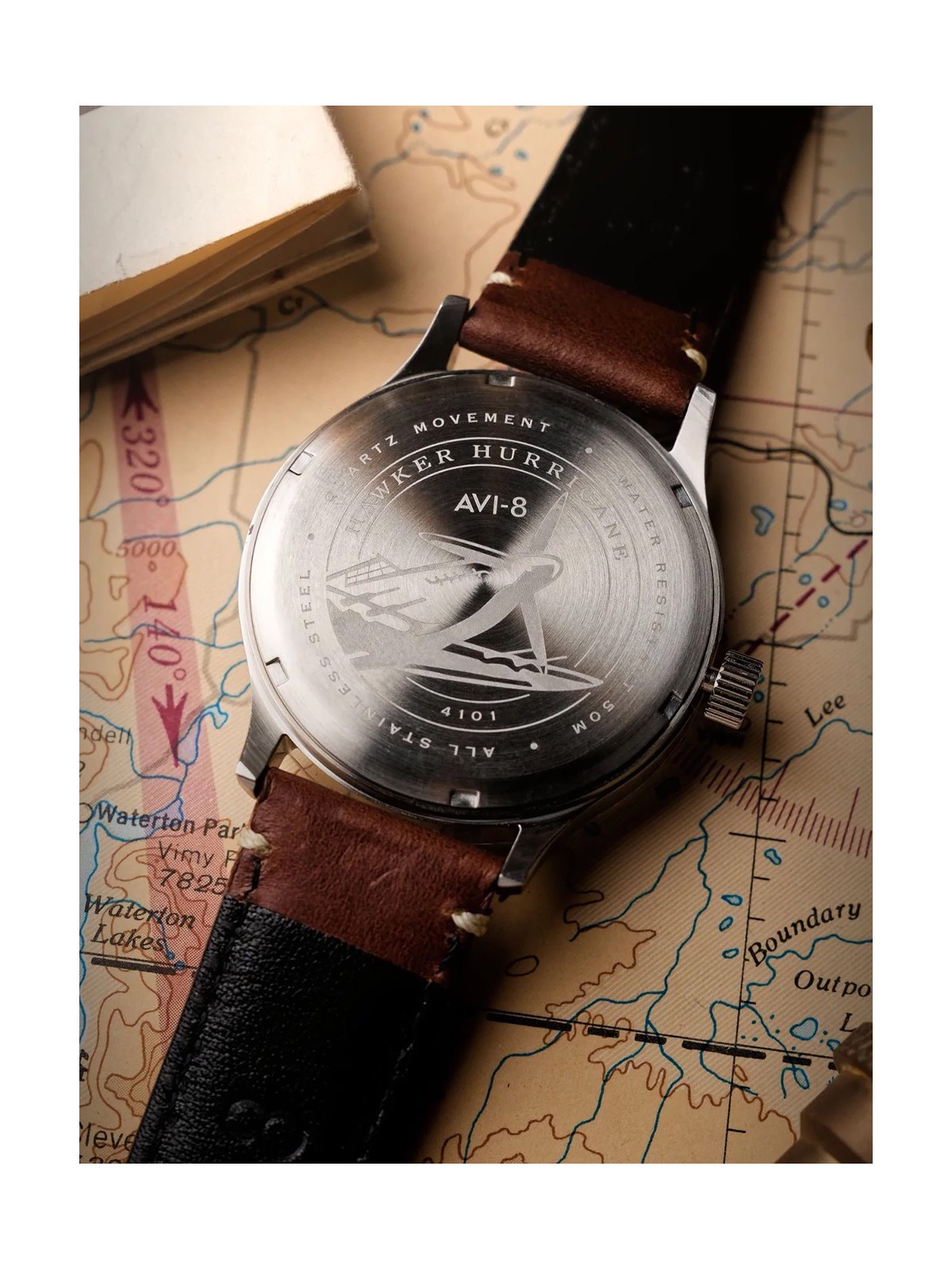 orologio uomo AVI-8 AV-4101-0B Mens Watch Hawker Hurricane McKellar Dual Time 44mm 5ATM