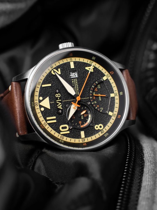 orologio uomo AVI-8 AV-4101-0B Mens Watch Hawker Hurricane McKellar Dual Time 44mm 5ATM