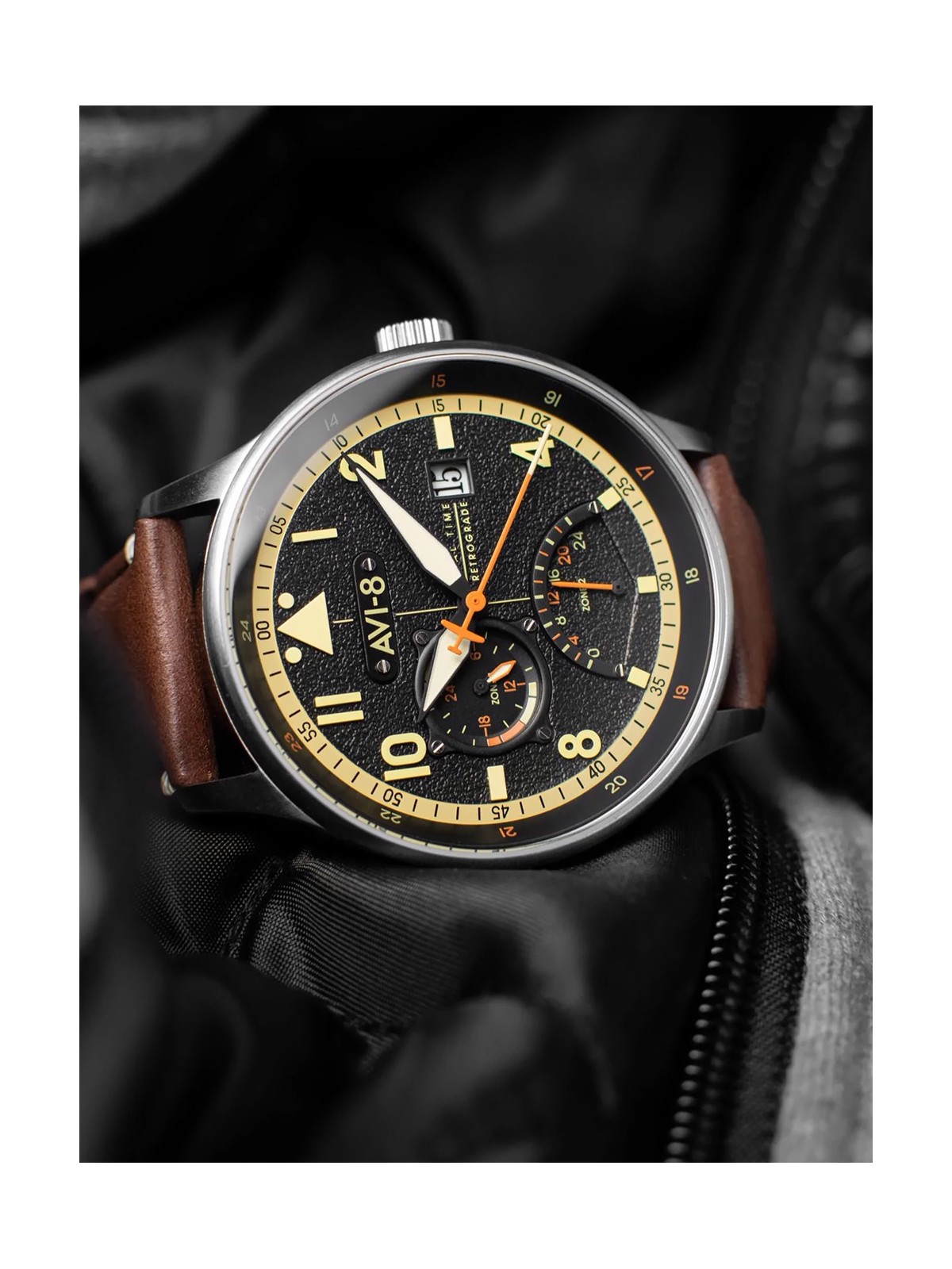 orologio uomo AVI-8 AV-4101-0B Mens Watch Hawker Hurricane McKellar Dual Time 44mm 5ATM