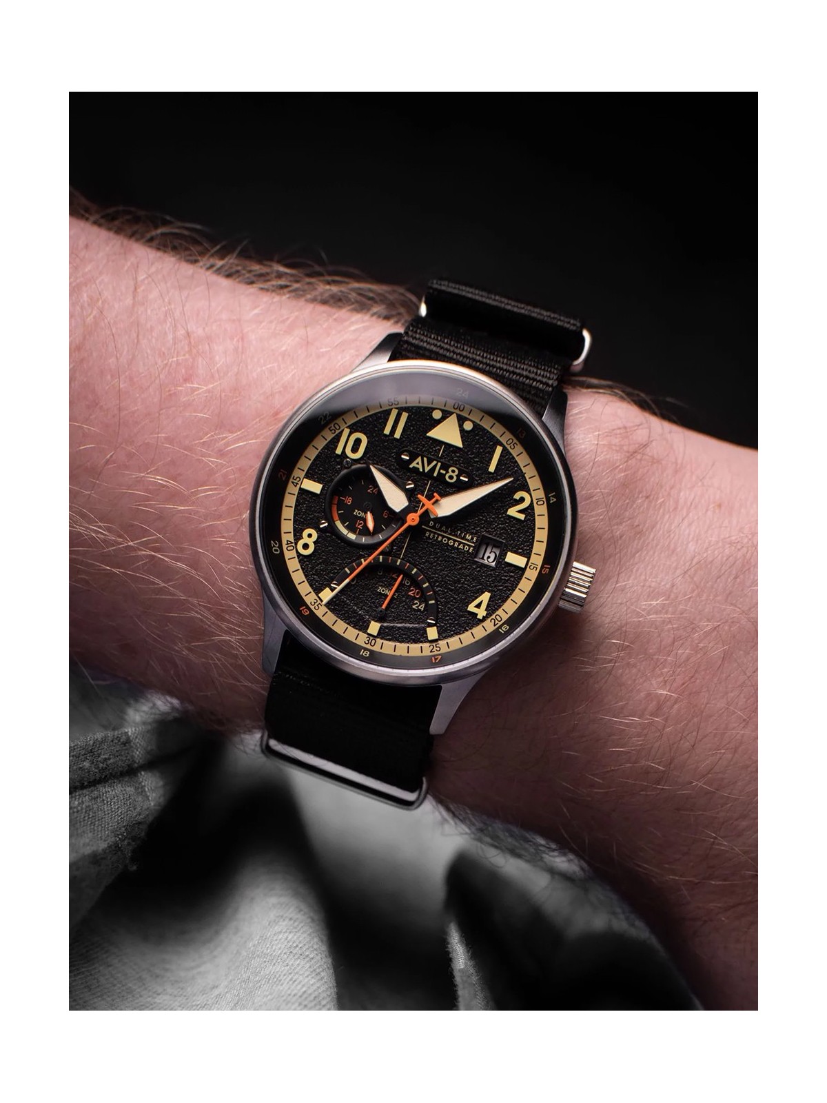 orologio uomo AVI-8 AV-4101-0B Mens Watch Hawker Hurricane McKellar Dual Time 44mm 5ATM
