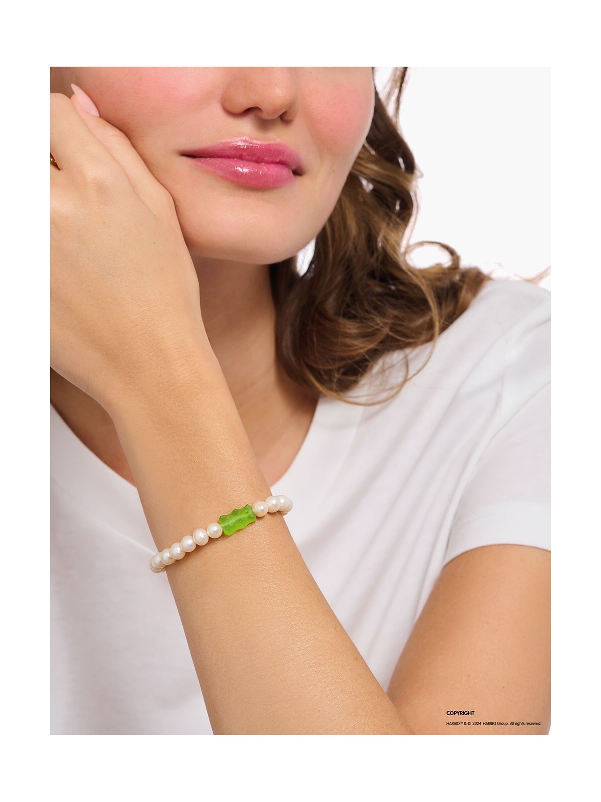 bracciale donna Thomas Sabo A2154-017-6-L15 Goldbears Pearl Bracelet green 15 cm