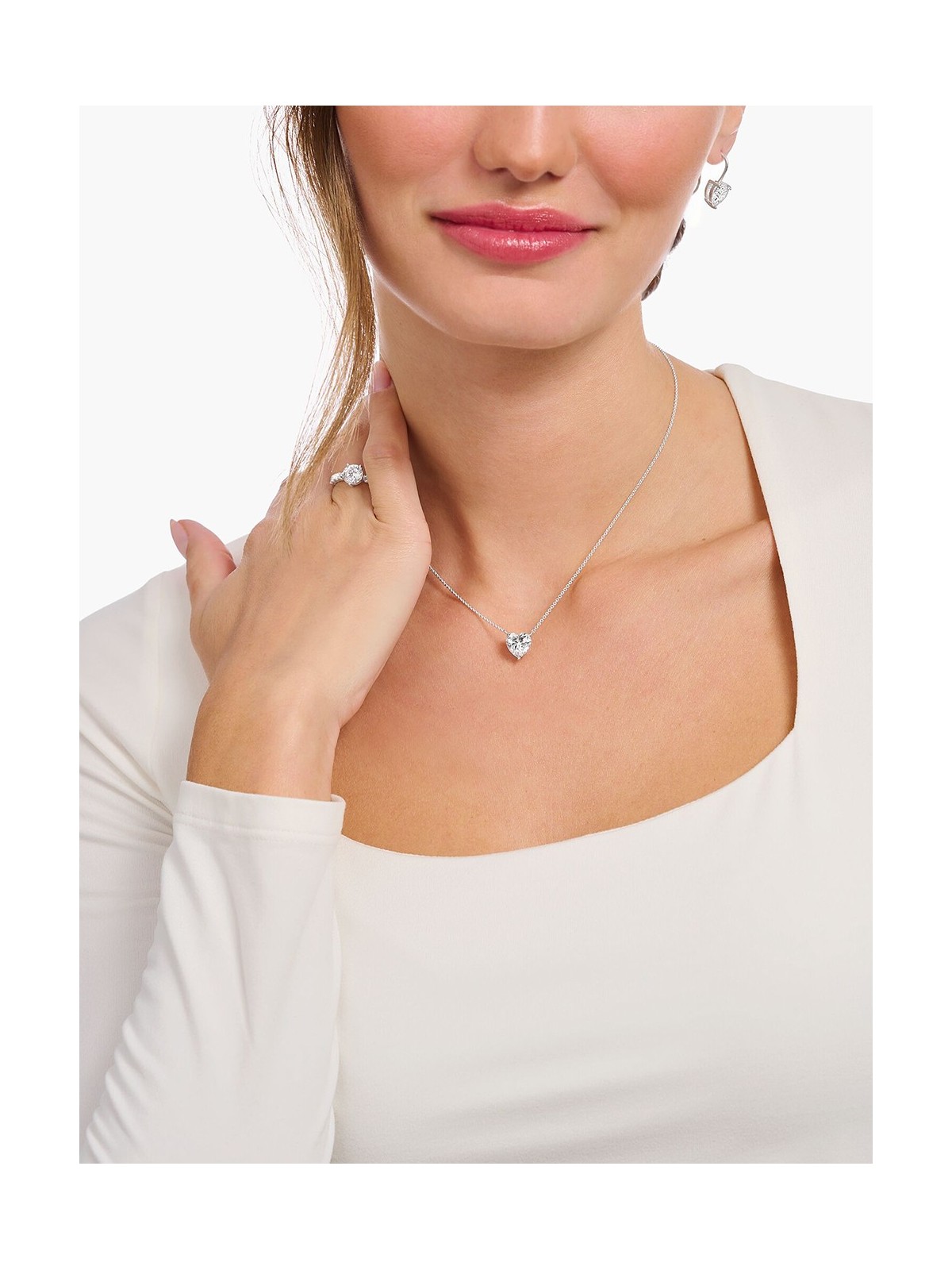 collana donna Thomas Sabo KE2211-051-14-L45V Silver necklace w. white heart pendant