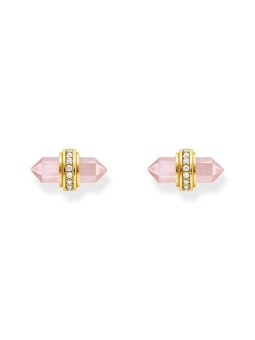 orecchini donna Thomas Sabo H2281-414-9 Gold stud earrings w. pink onyx