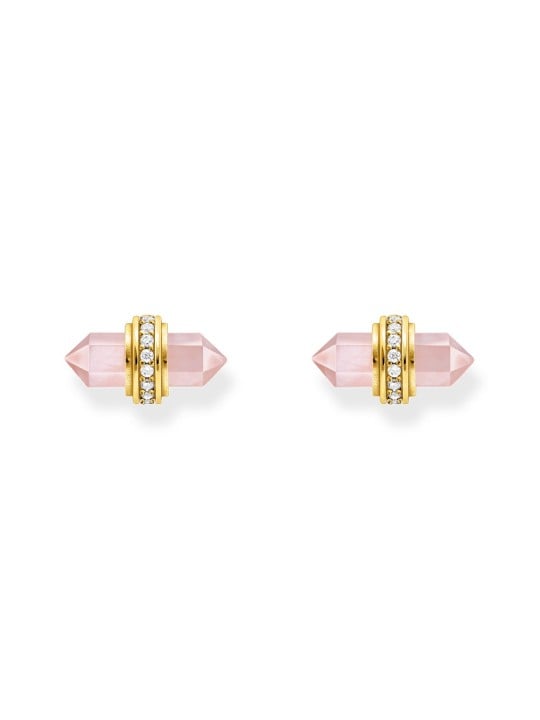 orecchini donna Thomas Sabo H2281-414-9 Gold stud earrings w. pink onyx