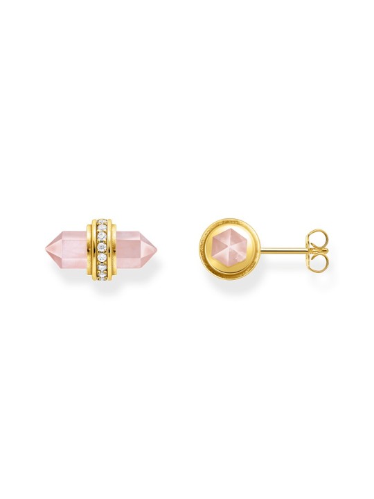 orecchini donna Thomas Sabo H2281-414-9 Gold stud earrings w. pink onyx