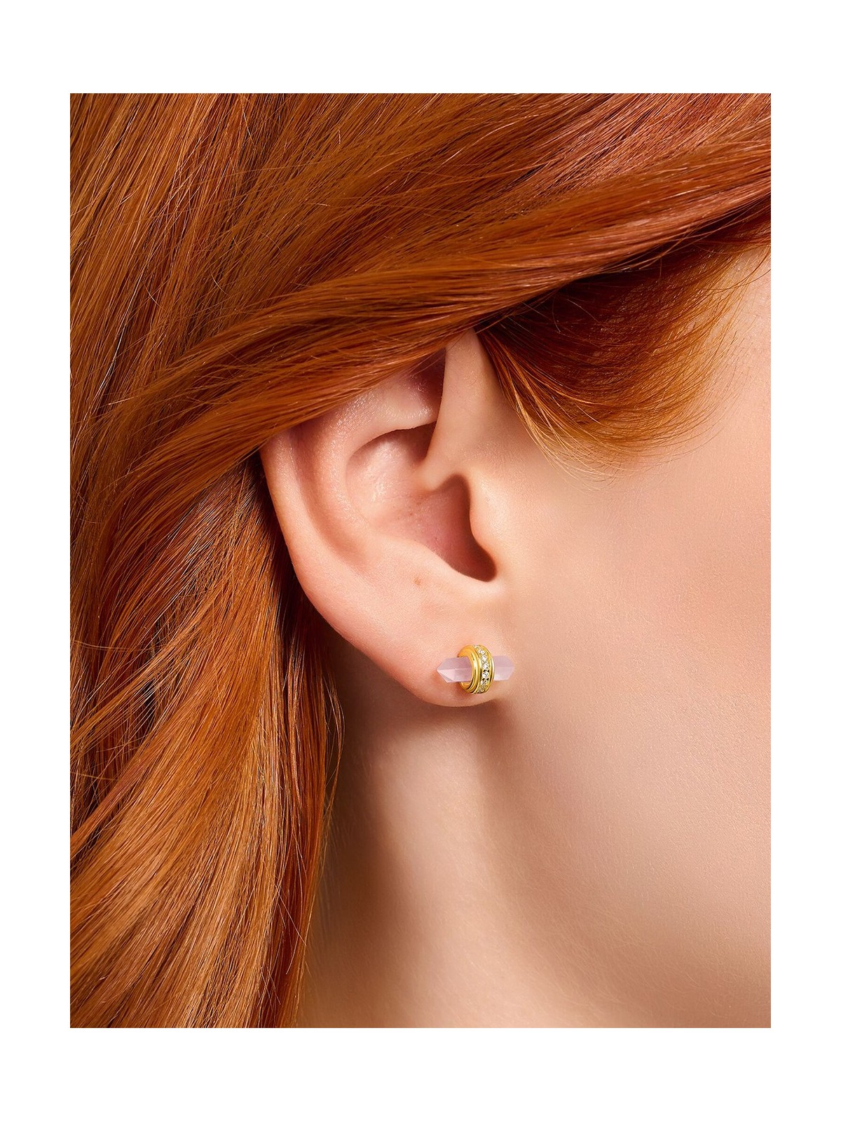 orecchini donna Thomas Sabo H2281-414-9 Gold stud earrings w. pink onyx