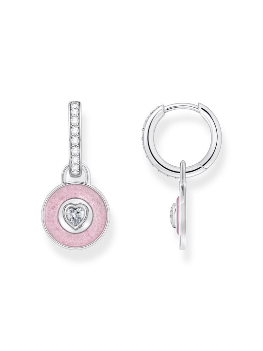 orecchini donna Thomas Sabo CR723-691-9 Silver hoop earrings w. pink pendant & zirconia
