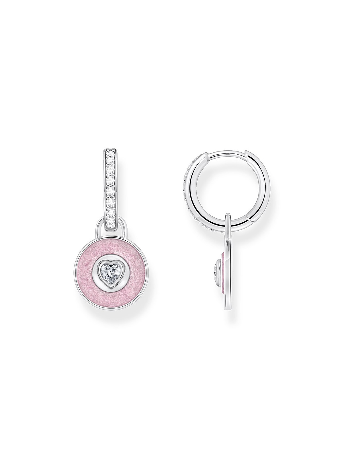 orecchini donna Thomas Sabo CR723-691-9 Silver hoop earrings w. pink pendant & zirconia