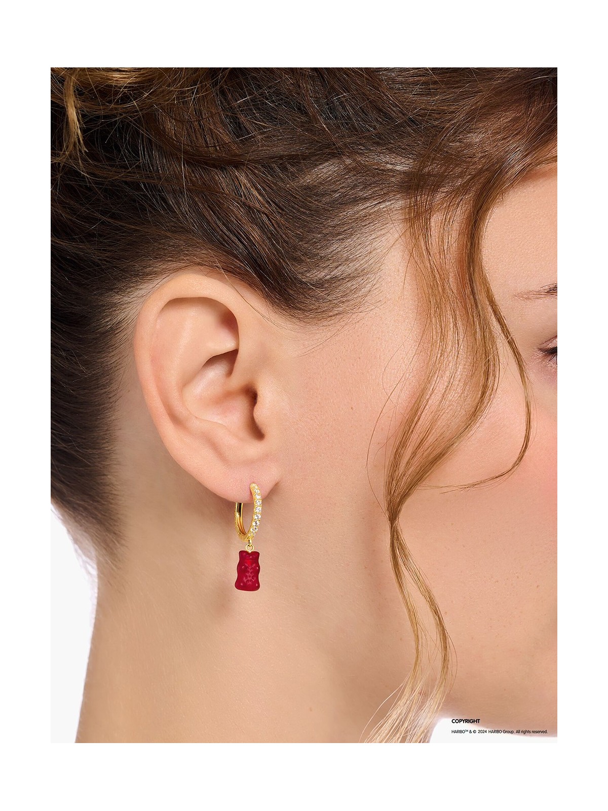 orecchini donna Thomas Sabo CR726-414-10 Gold single hoop earrings w. red Goldbears