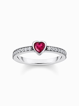 anello donna Thomas Sabo TR2448-640-10-56 Silver solitaire ring w. red stone + zirconia