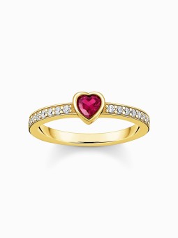anello donna Thomas Sabo TR2448-995-10-56 Gold-plated solitaire ring w. red stone + zirconia