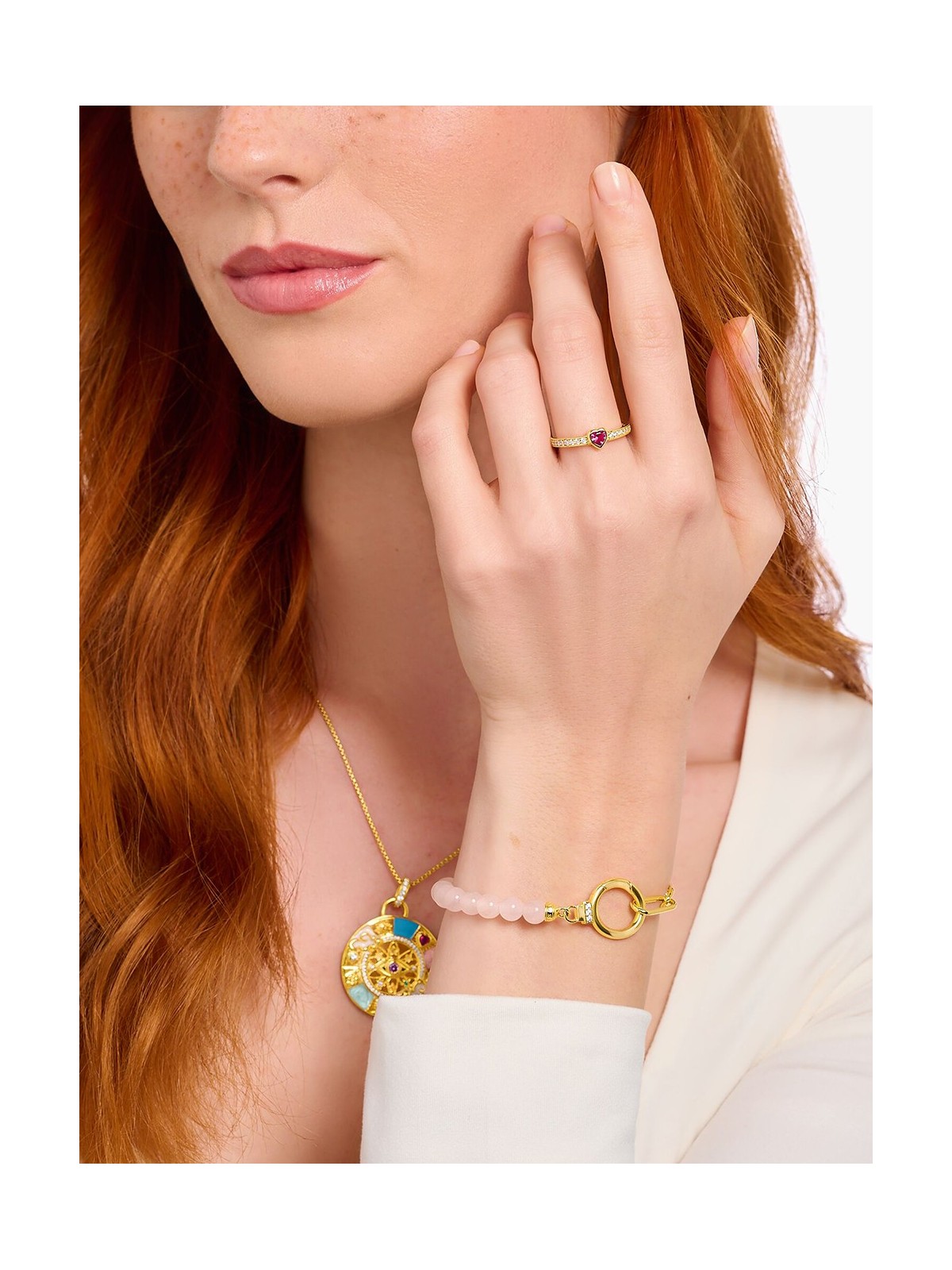 anello donna Thomas Sabo TR2448-995-10-56 Gold-plated solitaire ring w. red stone + zirconia