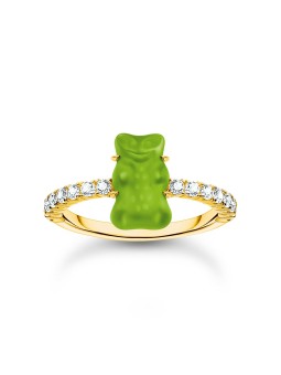 anello donna Thomas Sabo TR2459-414-6-54 Gold ring w. green Goldbears