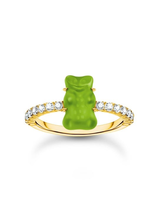 anello donna Thomas Sabo TR2459-414-6-54 Gold ring w. green Goldbears