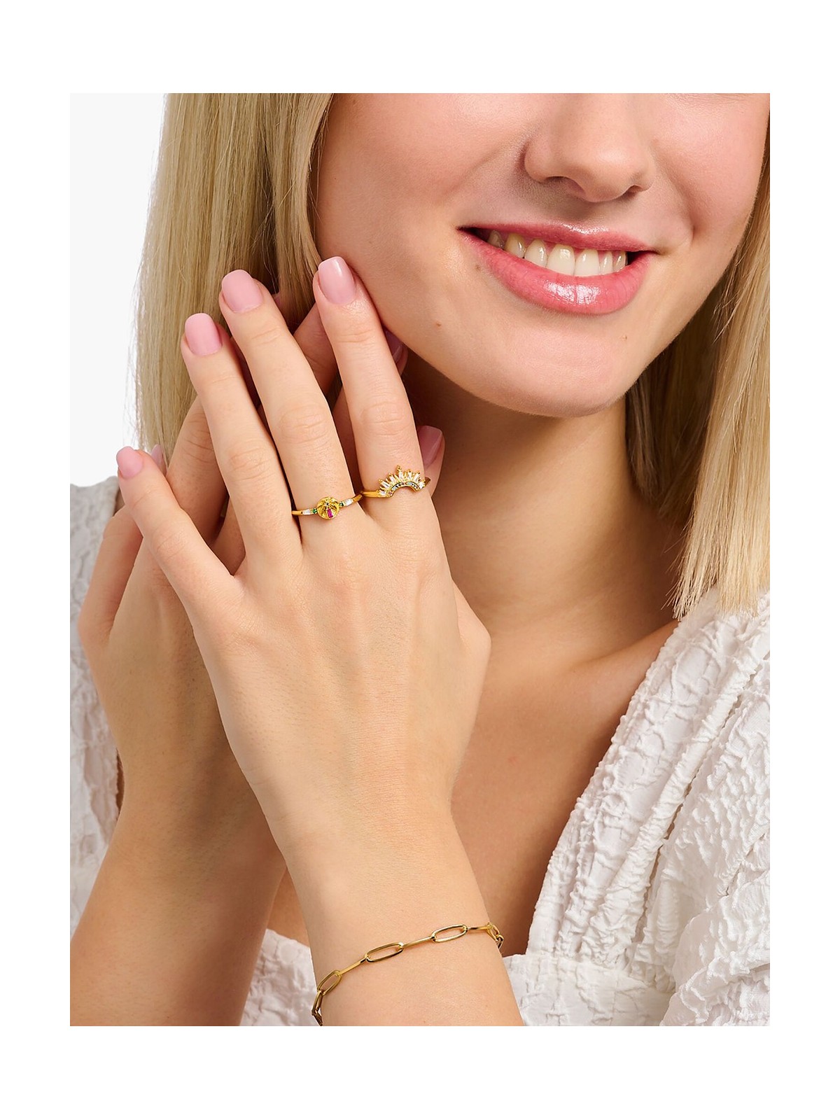 anello donna Thomas Sabo TR2456-488-7-56 Gold-plated ring w. sunbeams and coloured stones