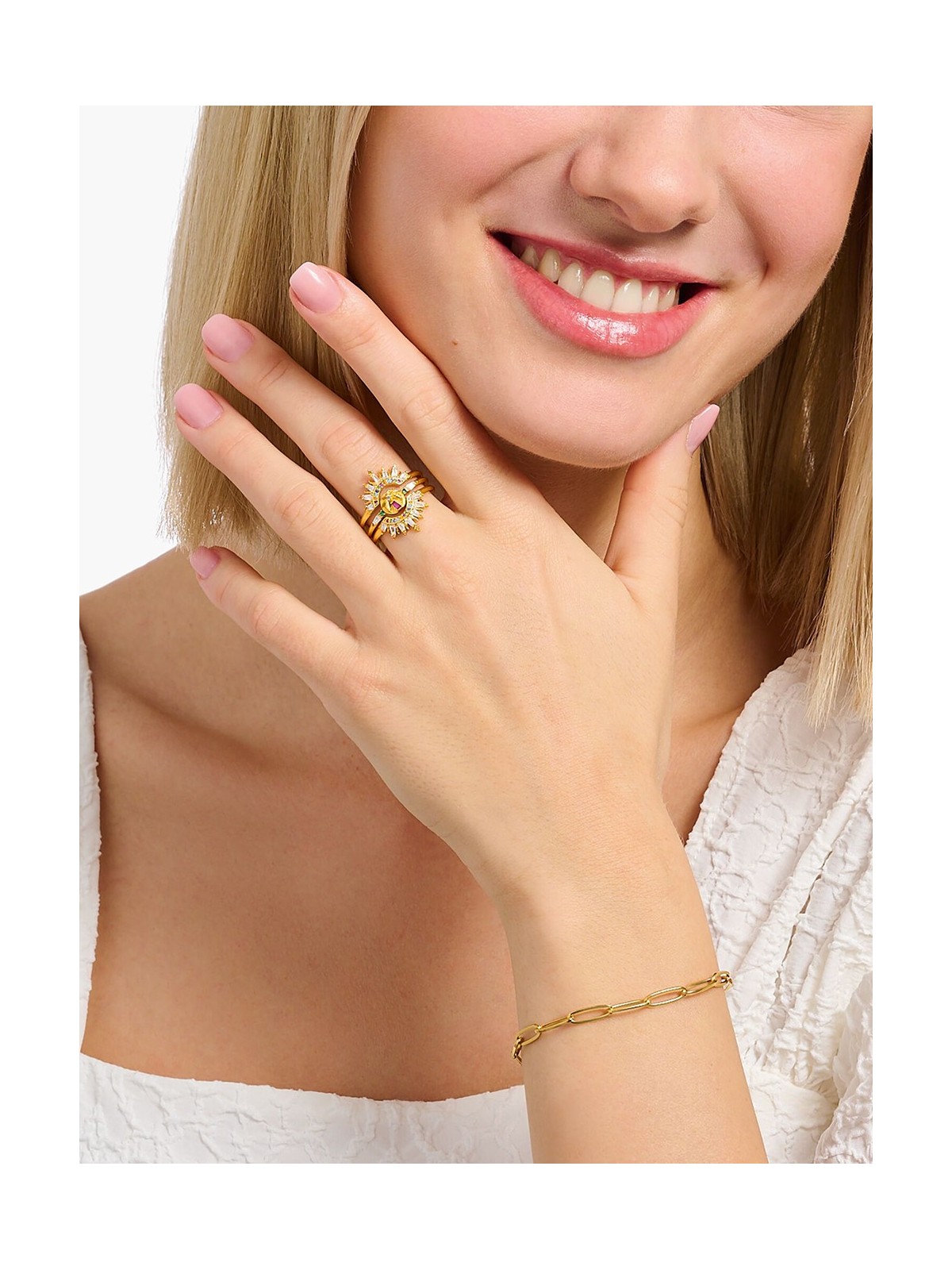 anello donna Thomas Sabo TR2456-488-7-56 Gold-plated ring w. sunbeams and coloured stones