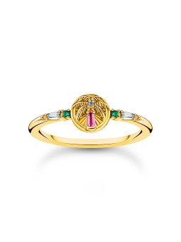 anello donna Thomas Sabo TR2457-488-7-54 Gold-plated ring w. palm tree and coloured stones