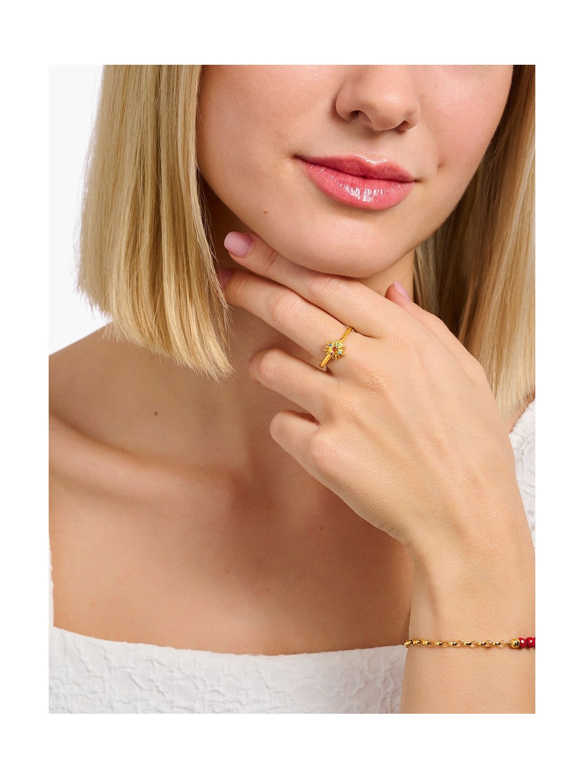 anello donna Thomas Sabo TR2458-488-7-54 VGold-plated ring w. sun and colourful stones