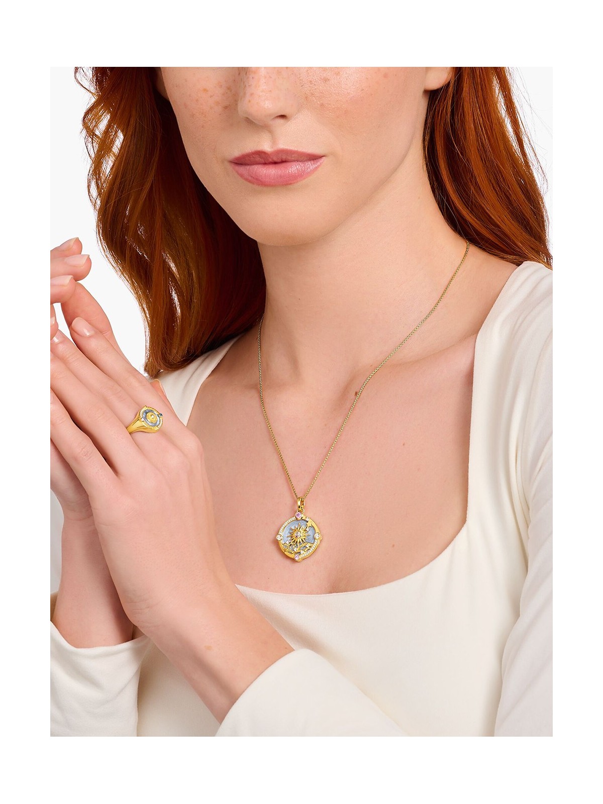ciondolo Thomas Sabo PE960-471-1 Gold-plated chain pendant w. light blue enamel