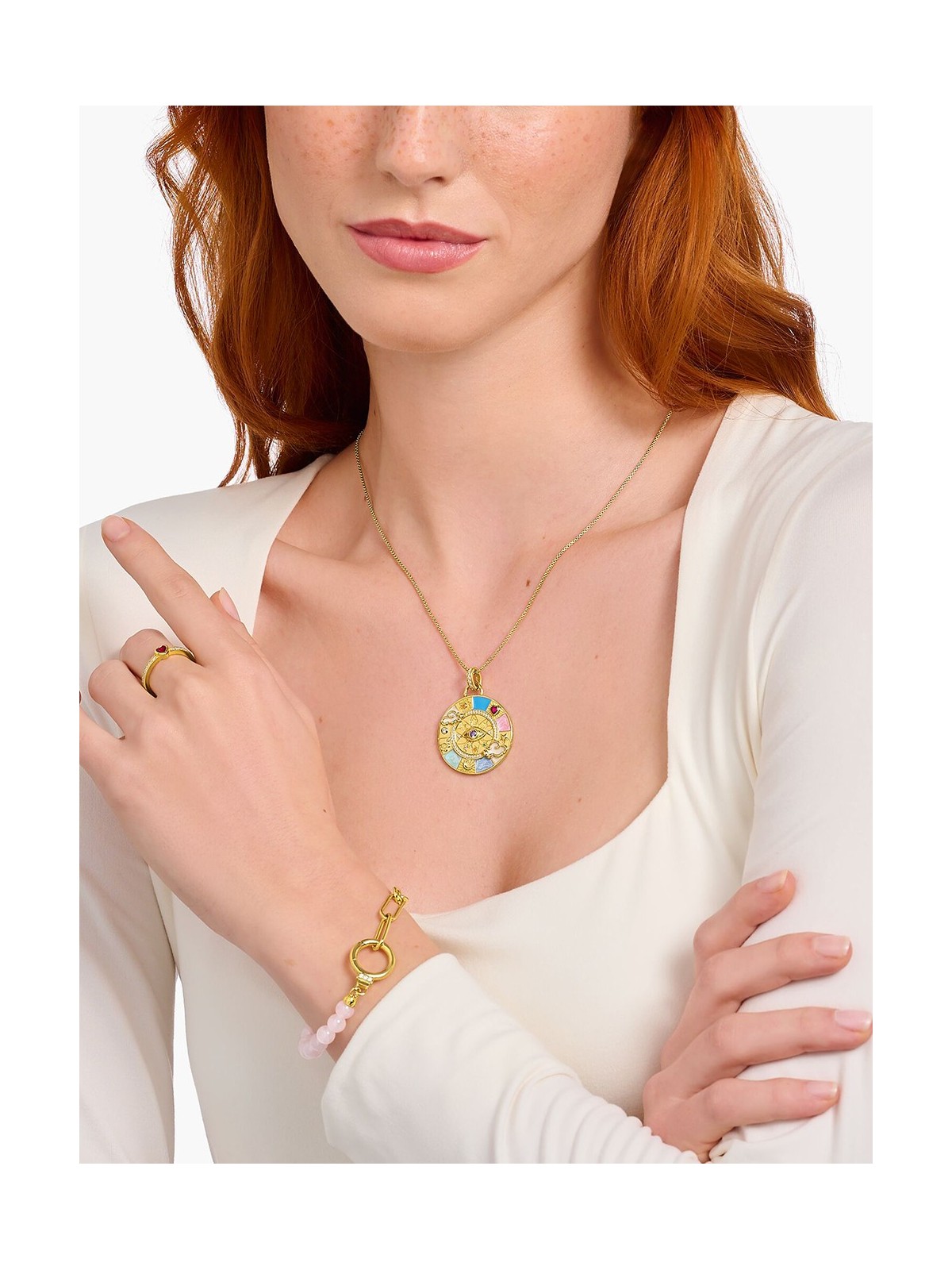 ciondolo Thomas Sabo PE962-471-7 Gold-plated chain pendant w. wheel of fortune
