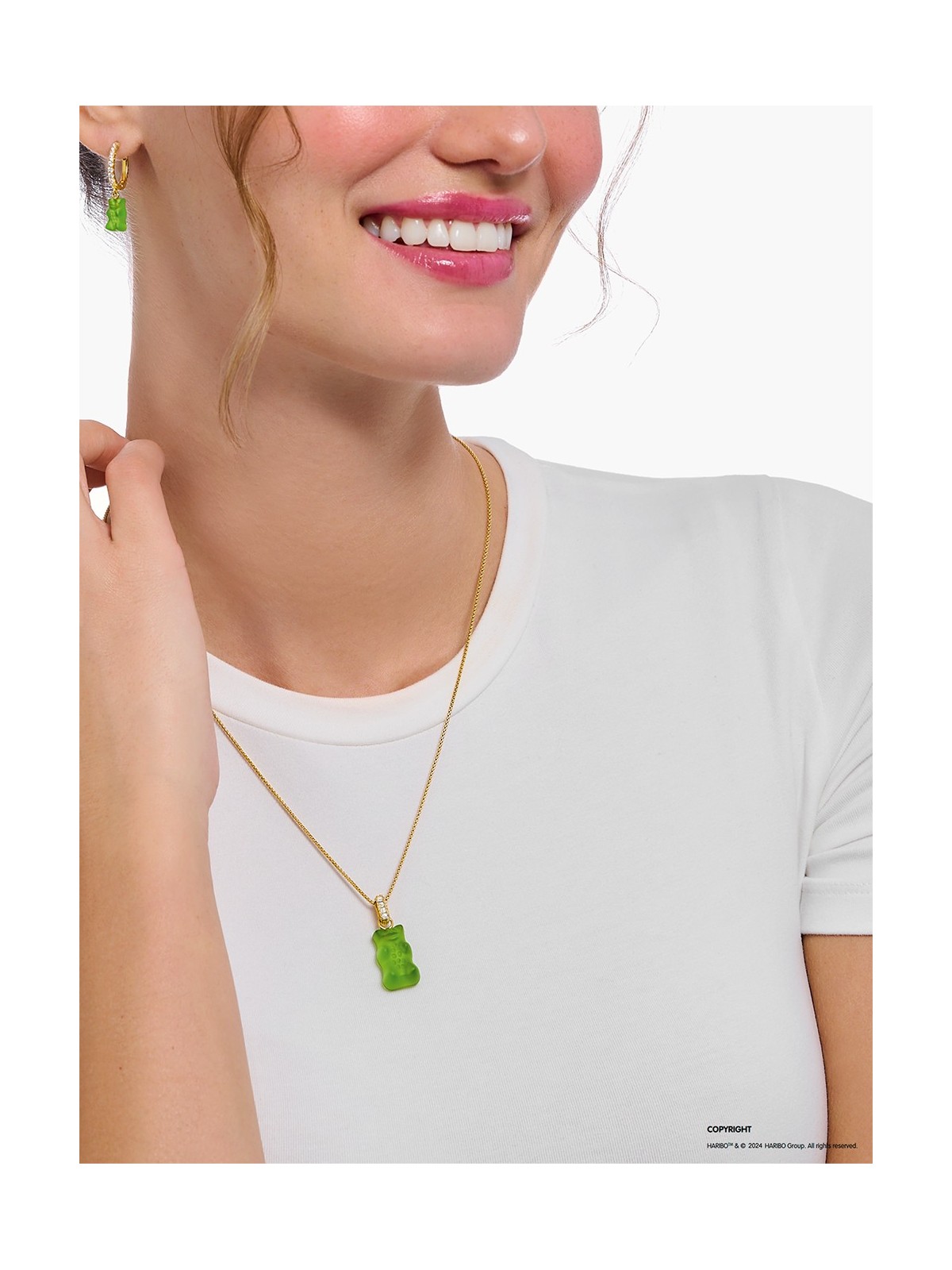 ciondolo Thomas Sabo PE967-414-6 Large gold-plated green Goldbears pendant w. stones