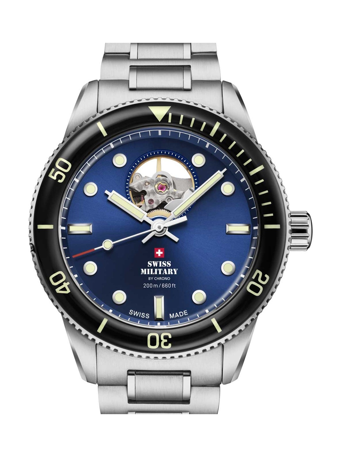 orologio uomo Swiss Military SMA34106.12 Mens Watch Automatic Open-Heart Diver 42mm 20ATM