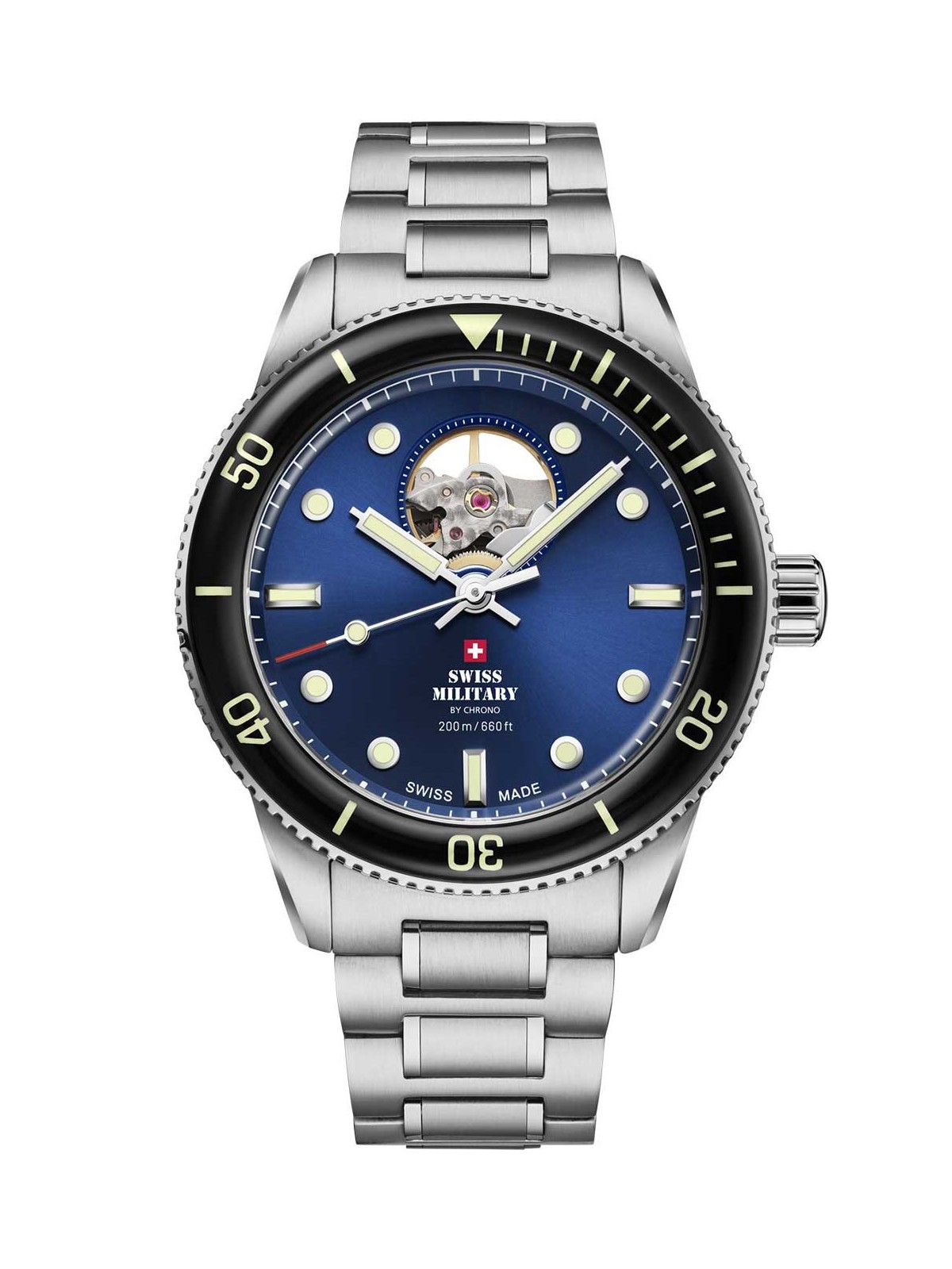 orologio uomo Swiss Military SMA34106.12 Mens Watch Automatic Open-Heart Diver 42mm 20ATM