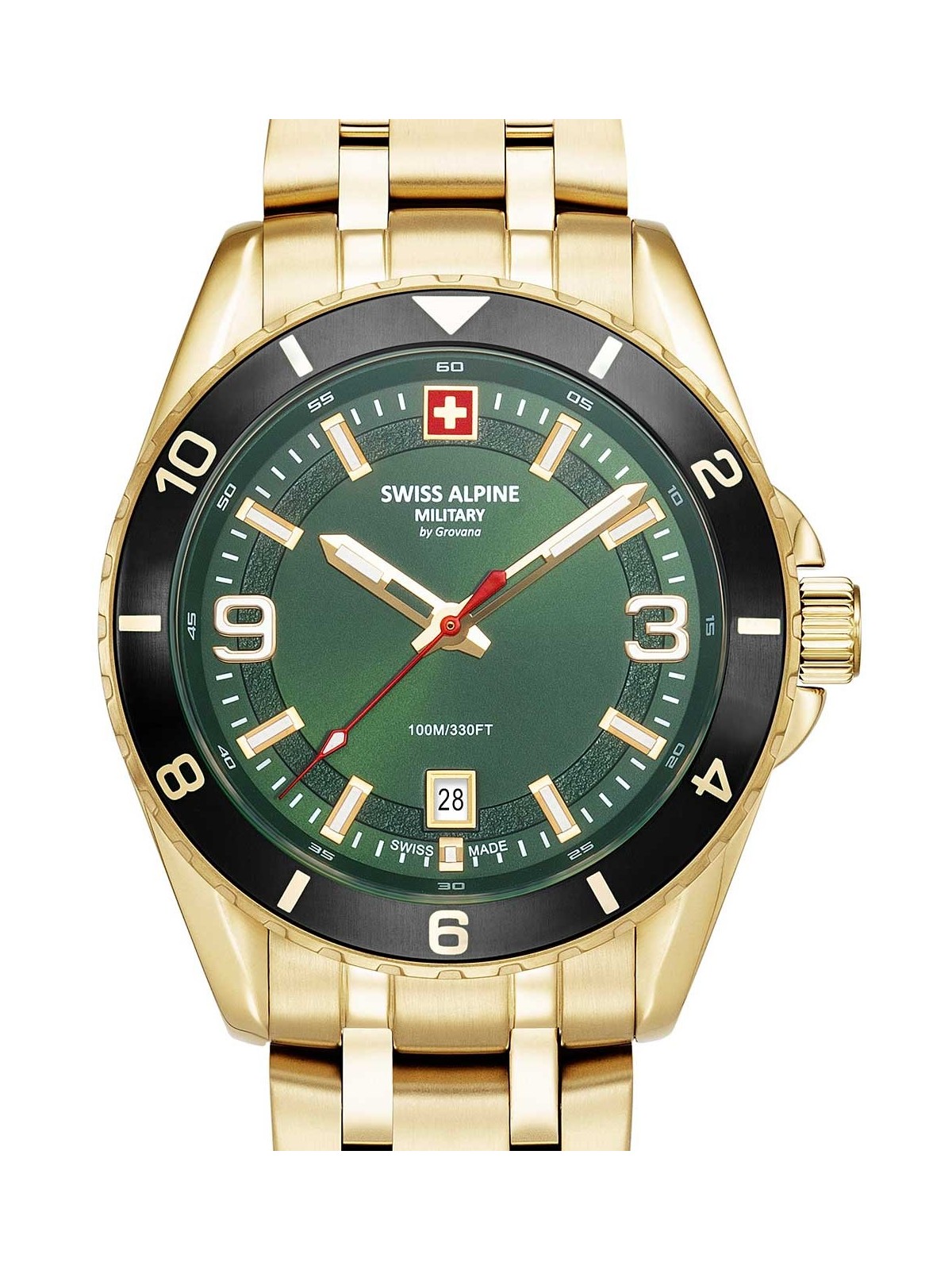orologio uomo Swiss Alpine Military 7034.1118 Mens Watch Sierra gold green 42mm 10ATM