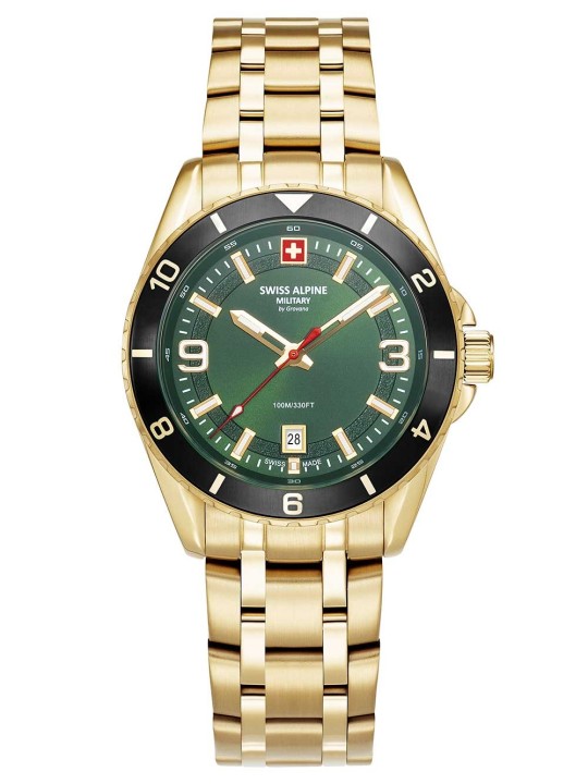 orologio uomo Swiss Alpine Military 7034.1118 Mens Watch Sierra gold green 42mm 10ATM