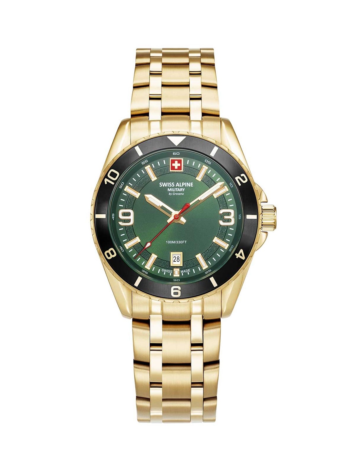 orologio uomo Swiss Alpine Military 7034.1118 Mens Watch Sierra gold green 42mm 10ATM
