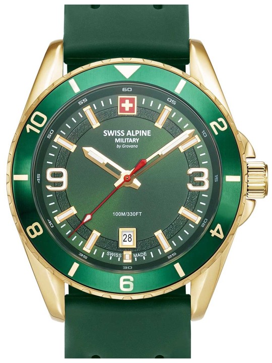 orologio uomo Swiss Alpine Military 7034.1814 Mens Watch Sierra gold green 42mm 10ATM