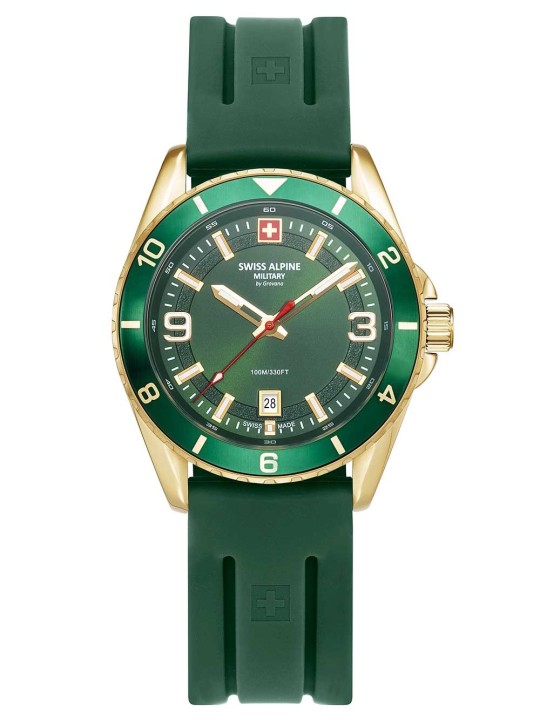 orologio uomo Swiss Alpine Military 7034.1814 Mens Watch Sierra gold green 42mm 10ATM
