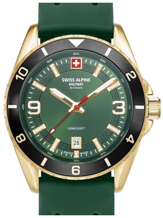 orologio uomo Swiss Alpine Military 7034.1818 Mens Watch Sierra gold green 42mm 10ATM