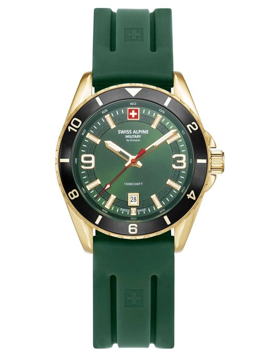 orologio uomo Swiss Alpine Military 7034.1818 Mens Watch Sierra gold green 42mm 10ATM