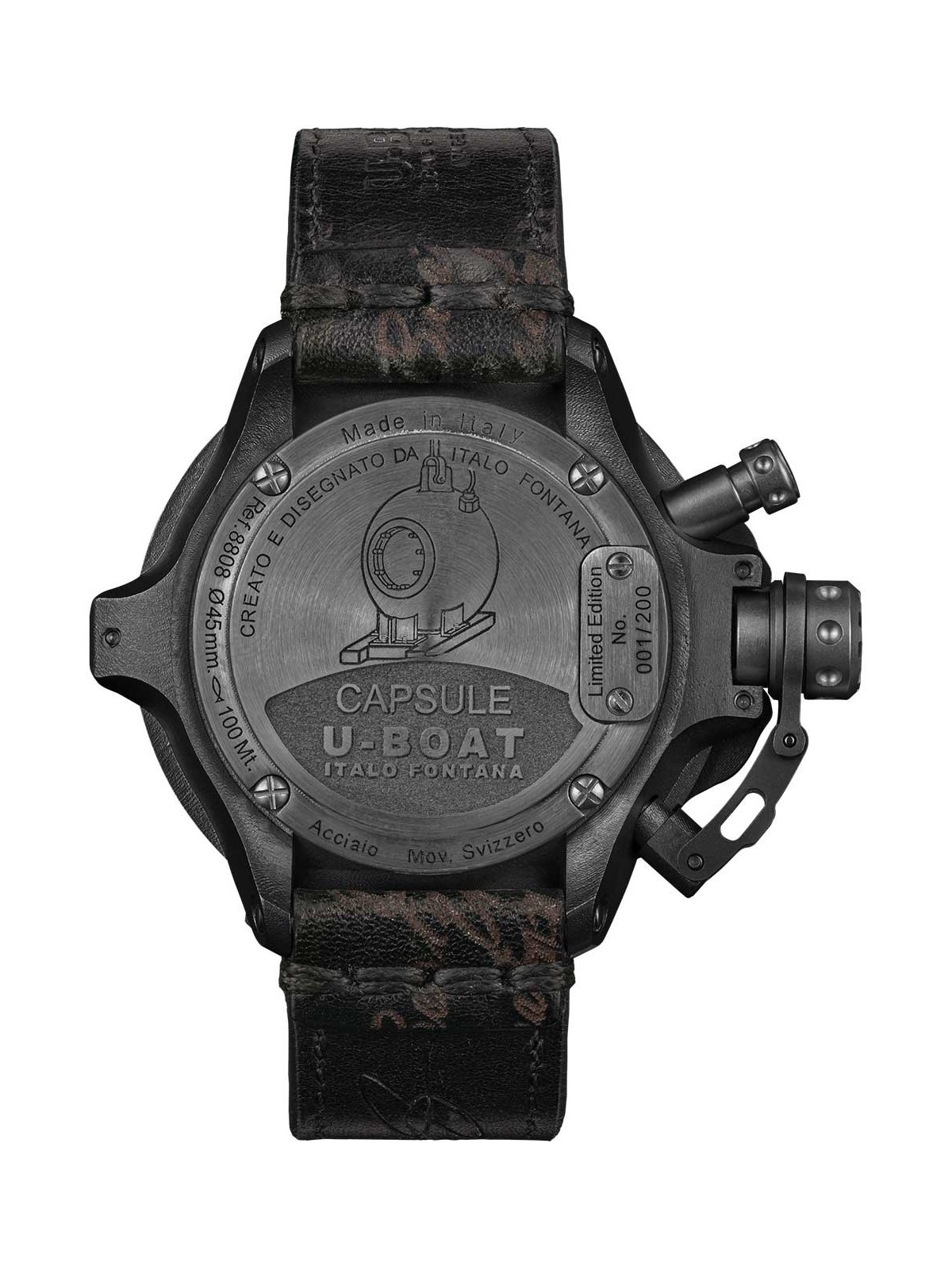 orologio uomo U-Boat 8808 Mens Watch Capsule PVD BK BL 45mm