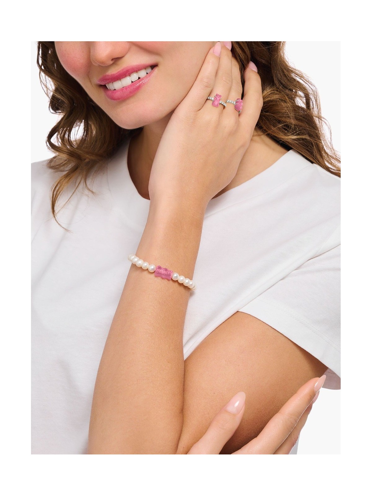 bracciale donna Thomas Sabo A2154-082-9-L17 Gold Bears Pearl Bracelet pink 17 cm