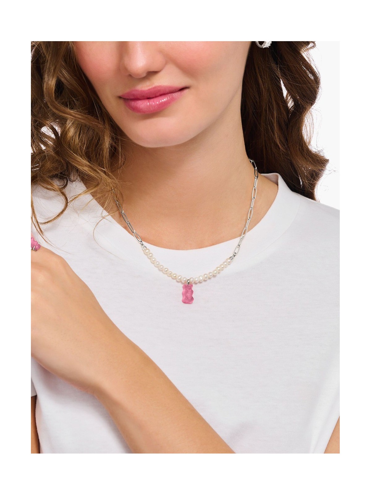 collana donna Thomas Sabo KE2207-082-9-L45V Link Chain with Pearls and pink Gold Bears Pendant 40-45 cm Ladies