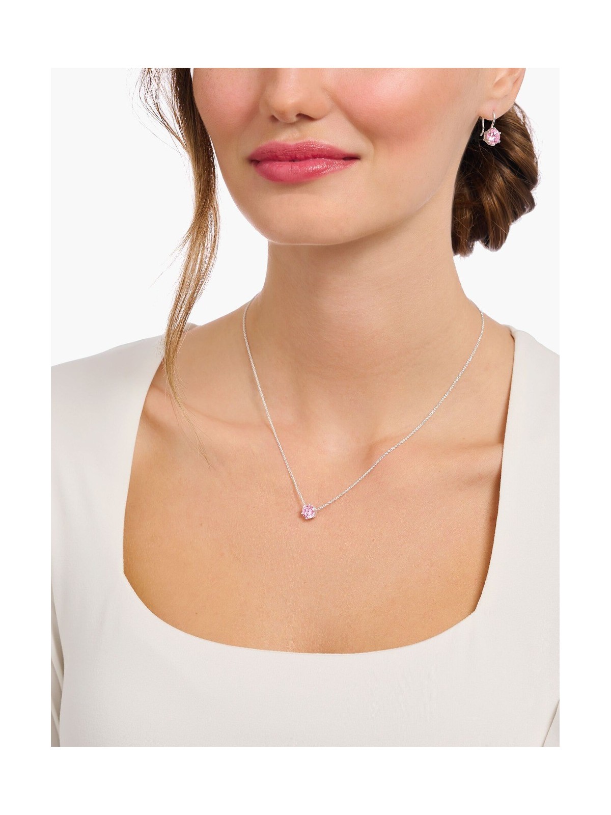 collana donna Thomas Sabo KE2210-051-9-L45V Silver Necklace with pink Zirconia Pendant 40-45 cm Ladies