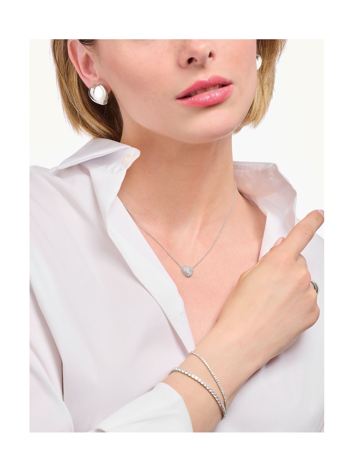 collana donna Thomas Sabo KE2277-051-14-L45V Silver Heart Necklace with Zirconia 40-45 cm Ladies