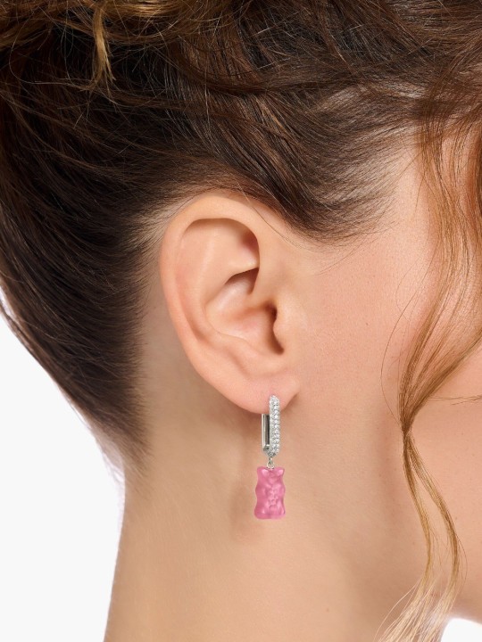 orecchini donna Thomas Sabo CR727-052-9 Silver Single Hoop Earrings Midiversion with pink Gold Bears 34,5 mm Ladies
