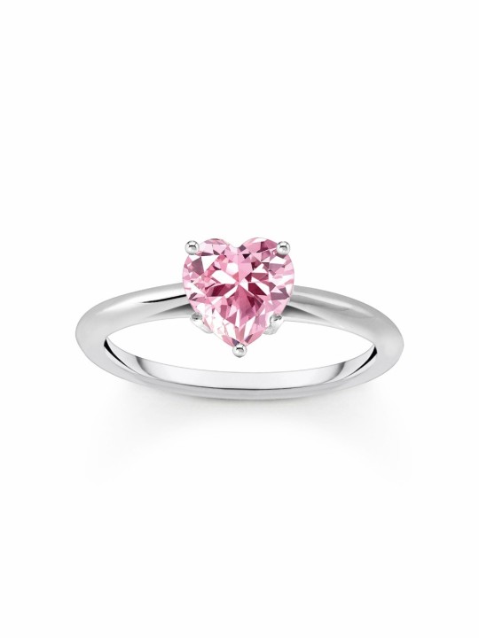 anello donna Thomas Sabo TR2476-051-9-56 Silver Ring with pink Stone in Heart Shape Ladies